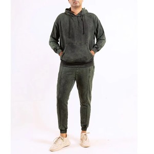 Venta al por mayor 100% de algodón lavado ácido chándal para hombre transpirable ropa deportiva de moda de alta calidad conjunto de ropa de calle a un precio razonable - Product Image 1