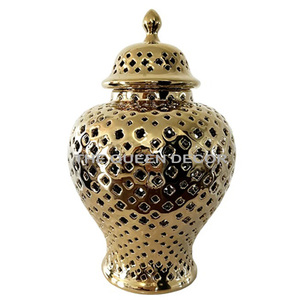 Tarro de jengibre decorativo chapado en oro de forma redonda de Metal de aluminio de estilo rústico para oficina, hogar, sala de estar, adorno para mesa de almacenamiento - Product Image 1