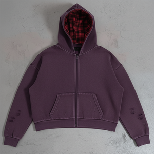 Sudadera con Capucha Personalizada, Estilo Desgastado, Lavado Ácido, Cierre de Cremallera, Alta Calidad, Corte Regular Informal, Invierno, 100% Algodón, con Pedrería - Product Image 5