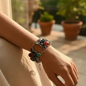 925 Silver Multi-Gemstone Statement <b>Bracelet</b> for Women Fashion Jewelry <b>Sets</b> - Product Image 2