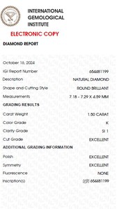 เพชรแท้ทรงกลมสีขาว น้ำหนัก 1.50 กะรัต คุณภาพ K สีขาวบริสุทธิ์ ระดับความสะอาด FL FLOW  รูปทรง EX ขัดเงา รุ่น BQ-49 จาก B2B D'Vins Jewels สำหรับผู้ที่ได้รับการรับรอง - Product Image 3