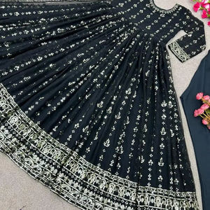 Nouveau look de vêtements de soirée de créateur Nouvelles couleurs Faux Georgette avec séquence de broderie fonctionne avec des manches complètes au prix de gros - Product Image 1