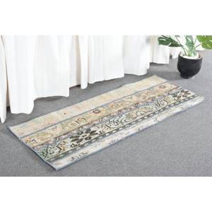 Tapis en laine turque vintage de 1.5x3,9 pieds, tissage plat en patchwork beige et vert avec support en latex pour décorations de salon - Product Image 4