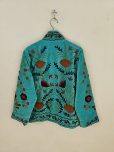 Veste bomber en velours suzani brodée à la main, réversible, respirante, écologique, manteau court d'hiver pour les festivals, cadeau pour - Product Image 5