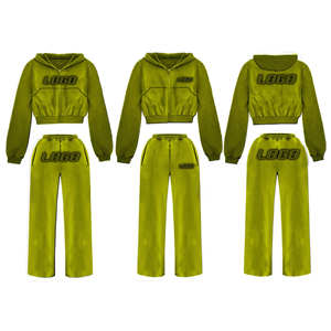 Conjunto para correr de dos piezas de gran tamaño con logotipo y diseño personalizado, ropa de calle lisa, Top corto con capucha y chándal de pantalón para mujer - Product Image 5