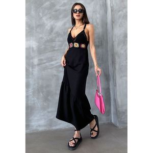 Vestido Elegante Negro Estilo Bustier de Lino para Mujer, Marca Topshow, Venta al Por Mayor, para Verano y Uso Casual, Disponible en Tallas S-XL - Product Image 1