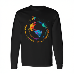 T-shirt à manches longues à l'aquarelle sur le thème de la Terre, design coloré pour les voyages - Product Image 2