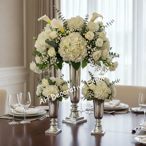 Vase à fleurs portable moderne en aluminium plaqué argent, finition mate, pour décoration de mariage/fête - Product Image 1