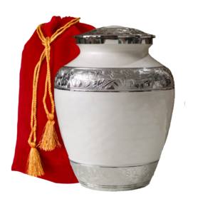 โกศบรรจุอัฐิอะลูมิเนียมคุณภาพสูง ดีไซน์ทันสมัยผสมผสานความเป็นประเพณี  งานเคลือบเงาพรีเมียม  แกะสลักลาย  สีขาว ขนาด 10 นิ้ว สำหรับงานศพ - Product Image 2