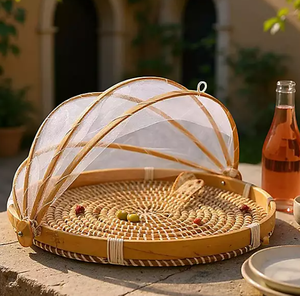 Couverture alimentaire en jonc de mer Dôme alimentaire naturel tissé à la main | Couverture de table écologique pour la protection et la décoration des aliments - Product Image 4