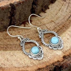 Boucles d'oreilles tendance en pierre Larimar IGI de 8 mm, facettées, percées, en laiton sterling, style hip-hop, pour fêtes et mariages - Product Image 4