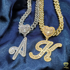 Colgante inicial con cierre de corazón de diamante cuadrado helado con diamantes cultivados en laboratorio VVS en joyería de Hip Hop de Plata de Ley 925 - Product Image 2