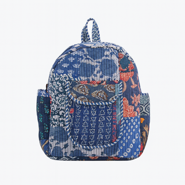 Cotton Quilted Unisex Backpack Zipper Closure Organic Cotton Lining-Lightweight 10kg Capacity Patchwork Design Stylish Backpack