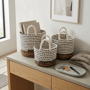 Natural Banana Bark Recycled <b>Plastic</b> Storage <b>Basket</b> Set Black White Arrow Natural Bottom Arch Handle Pot Setup Decor Pure Art - Product Image 6