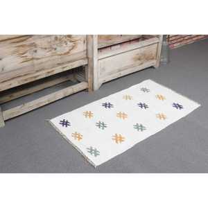 Tapis Kilim vintage 1,8 x 3,3 pieds, tapis turc, tapis en laine blanc patchwork - Product Image 1