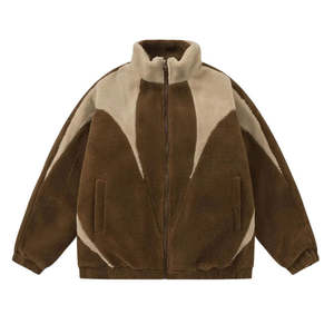 Custom 2024 Two-Tone Zip-Up Fluffy Sherpa Fleece <b>Jackets</b> Stand Collar Canvas Fabric - Product Image 1