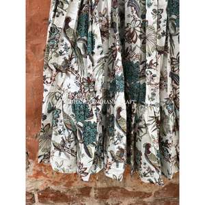 Peacock Printed Two Tires <b>Skirt</b> Leaf Design Women Bohemian Style Cotton Long Wear <b>Skirts</b> <b>Boho</b> Maxi Indian Tunic - Product Image 2