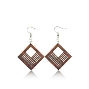 Pendientes de gota de madera geométricos de la India, joyería llamativa de artesanía hueca larga para niñas, accesorios artesanales naturales - Product Image 3