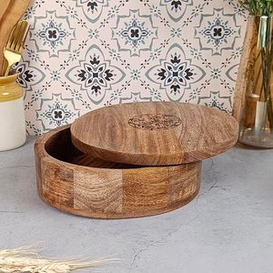 Multi-Design Printed Handcrafted <b>Wooden</b> Chapati <b>Box</b> with Moisture-Proof Dishwasher Safe Base for Dining Table Presentation India - Product Image 1