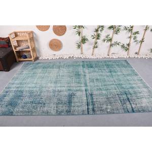 Tapis Moderne en Laine Bleue Fait à la Main Abstrait Patchwork Design Rectangle 6X9.5 ft Latex Support Polyester pour Vivre pour Couloir - Product Image 1
