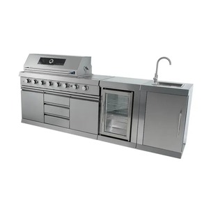 <b>Stainless</b> <b>Steel</b> <b>Outdoor</b> <b>Kitchen</b> Island BBQ Cabinet Gas Grill Set Adjustable Height Flame Safety for Backyard Cooking - Product Image 2