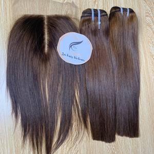 Extensions de Cheveux Vierges de Haute Qualité, Lisses comme un Bâton, Couleur Génie, Tissages avec Closure en Dentelle 4x4, Cheveux Remy Vietnamiens - Product Image 1