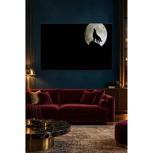 Impression sur toile Fida Black Night Wolf Silhouette hurlant au clair de lune - Product Image 3