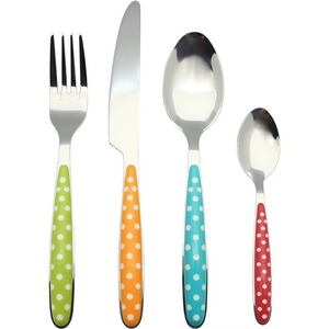 Cubiertos de acero inoxidable con acabado plateado y mango de Color rojo, cubiertos aptos para lavavajillas para uso doméstico en Hotel, Juego de 4 - Product Image 6