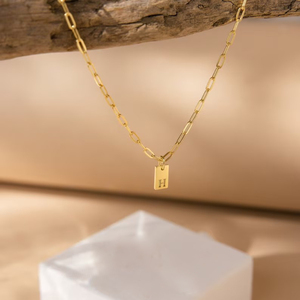 Meilleure vente de bijoux en acier inoxydable trombone lien collier personnalisé petite barre gravée Alphabet lettre initiale collier en or 18 carats - Product Image 3