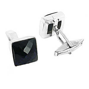 Boutons de manchette et pinces à cravate en onyx argenté, bijoux pour hommes, cadeau pour les mariages, matériau principal or avec perle - Product Image 1