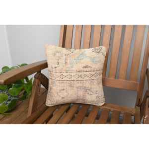 Rustic Design 12x12 Inches Beige Wool Kantha Patchwork <b>Pillow</b> Woven Vintage Embroidered Floral Print for Car Floor Christmas - Product Image 1