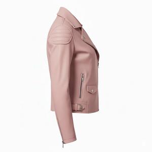 Veste de motard en cuir rose haut de gamme pour femmes, design personnalisé, vente en gros en vrac, prix d'usine, style moto authentique, mode féminine - Product Image 3