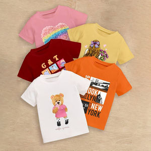 Camisetas de Algodón de Manga Corta con Cuello Redondo, Tejidas y Estampadas al por Mayor, de Alta Calidad, Casuales y Cómodas para Niñas - Product Image 1