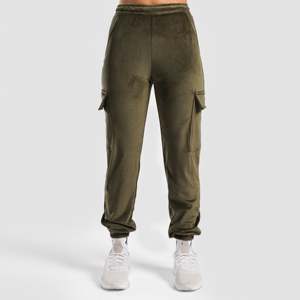 Pantalon cargo en velours pour femme, respirant, taille haute, style hip-hop, avec fermeture élastique, décontracté, taille mi-haute, couleur olive - Product Image 1