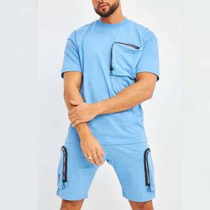 2025 nuevo conjunto de verano de 2 uds para hombre, chándal con bolsillos con cremallera, camisetas de manga corta y pantalones cortos, conjuntos gemelos de dos piezas personalizados - Product Image 1