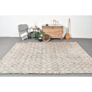 Alfombra turca Vintage Beige gris 6,7X9,5 pies de lana de tejido plano patrón de retazos para decoración para sala de estar Uso de pasillo respaldo de látex - Product Image 1