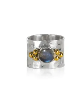 Good Quality Trendy Handmade Gemstone Sterling Silver Statement Round Labradorite Ring For Women For Wholesale Factory Price