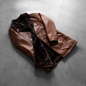 High Quality Men's Wool Leather <b>Jacket</b> Custom Design with Embroidery Distressed Cinnamon Fur Coat Windproof Wholesale XS Size - Product Image 6