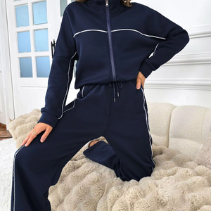 ชุดวอร์มมีซิปสำหรับผู้หญิงชุดวอร์มแบบครอปมีซิปกางเกงลำลองคอตั้งออกแบบได้ตามต้องการ - Product Image 1