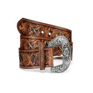 Ceinture d'outillage en cuir de western gravée à la main sculptée à la main avec boucle florale de designer robuste toutes les tailles disponibles - Product Image 2