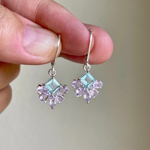 Boucles d'oreilles florales en argent sterling 925, lavande, aquamarine, améthyste rose, cadeau pour elle, pierre de naissance de février, fleur épanouie - Product Image 2