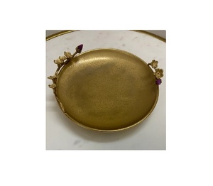 Inexpensive Gold Plated Serving Tray <b>Wedding</b> <b>Gift</b> Decorative <b>Hamper</b> Serving Tray Gold Powder Coated Serving Tray With Handle - Product Image 5