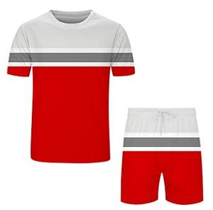 Color Block Multi Colors Allover Pattern Moda Media cremallera Camiseta y conjunto corto Transpirable Deportes Casual Ropa exterior personalizada - Product Image 3