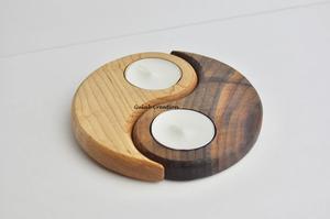 Handcrafted Yin Yang Wooden <b>Tealight</b> <b>Candle</b> <b>Holder</b> Dual Tone Rustic Wood Feng Shui Decor for Meditation, Gifting, Home Ambience - Product Image 2
