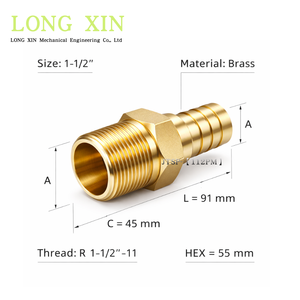 LONGXIN Raccord en laiton BSPT R 1-1/2 pouce -11 filetage mâle, embout de tuyau, bouchon, HEX 55mm L=91mm.JTSP-112PM - Product Image 2
