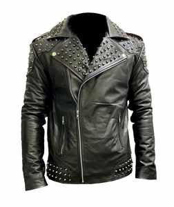 Chaqueta para hombre, elegante chaqueta de piel de oveja para hombre, estilo punk, ropa exterior de moda, diseño ajustado de motociclista, transpirable, con frente de lona. - Product Image 4