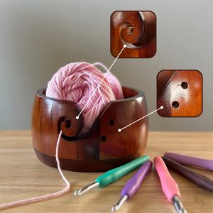Grand bol en fil et support de fil avec ensemble de 5 crochets-Bols en fil de qualité supérieure pour le tricot et le crochet, rangement au crochet - Product Image 6
