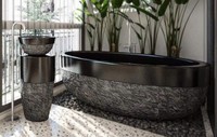 Baignoire autoportante en pierre de surface solide de luxe | Baignoire ovale moderne pour les projets de spa et d'hôtel de salle de bain