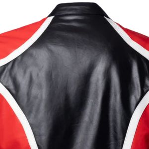 Veste en cuir pour homme inspirée de la moto, design à panneaux contrastés, fermeture éclair, coupe ajustée, veste décontractée tendance - Product Image 4