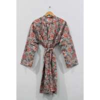 Robe Kimono Florale pour Femme, Peignoir Imprimé à la Main, 100% Coton Doux Tissé, Style Décontracté, Taille XS, pour Familles, Lot en Gros